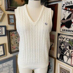 Vintage Fred Perry Sportswear Off-White Wool Knit Cable Sweater Vest Size L